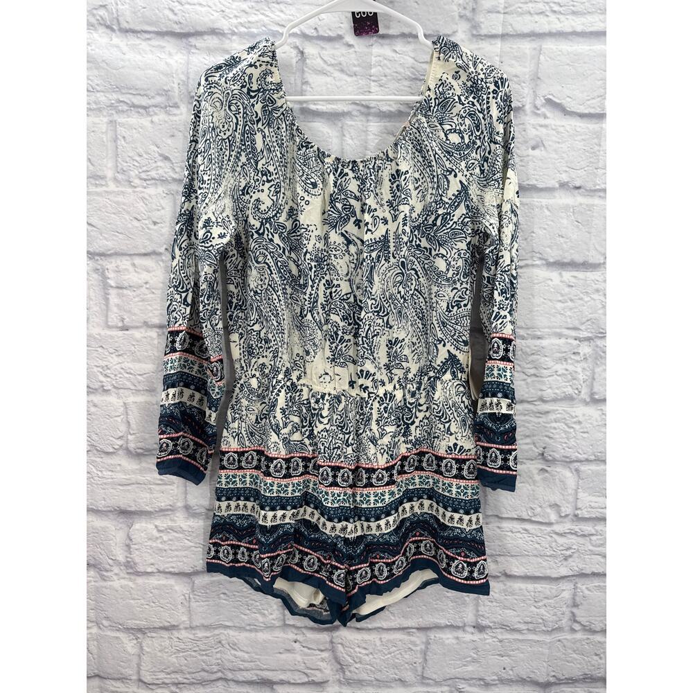 Altar'd State Womens Long Sleeve Romper Blue Large